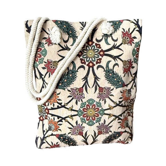 NWT Embroidered Canvas Boho Bohemian Tote Bag - Cream and Multicolor! - Picture 5 of 5